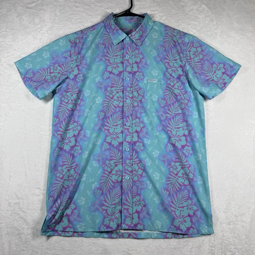 Retro‎ Rifle Shirt Mens Medium Tropic Aloha Short Sleeve Button Stretch Tropical